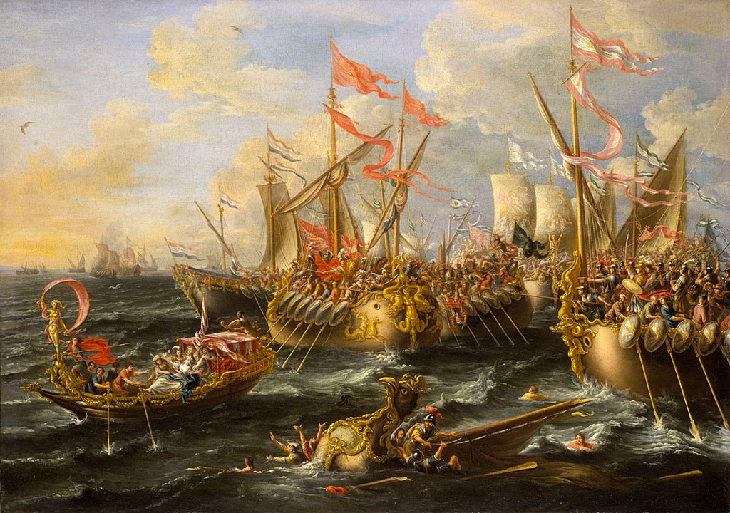 Cuadro de la batalla naval de Accio, Marco Antonio, Cleopatra